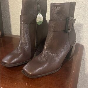 Paul Green Brown Leather Ankle Booties with Buckle Detail